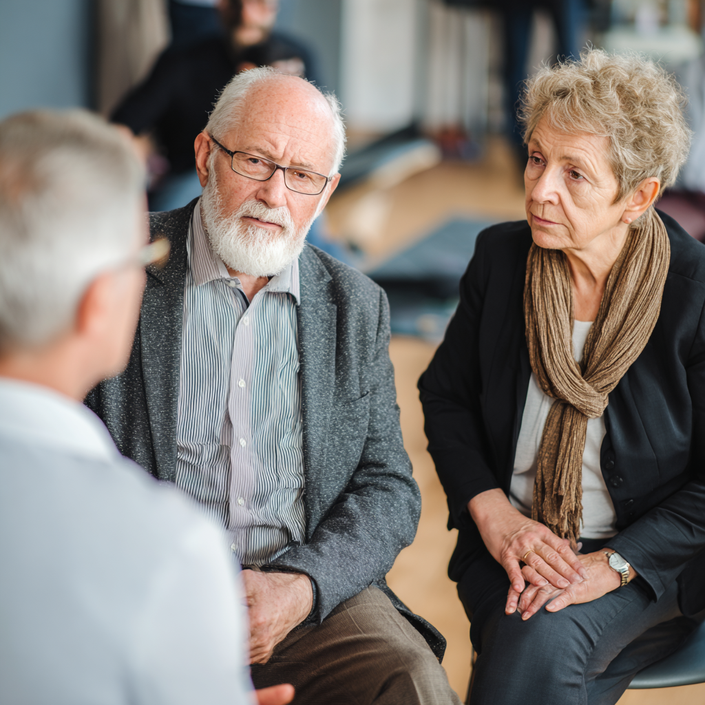 Professional consultation scene with older adults discussing movement and mobility goals